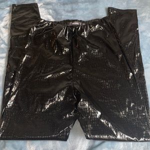 Black patent pleather leggings
